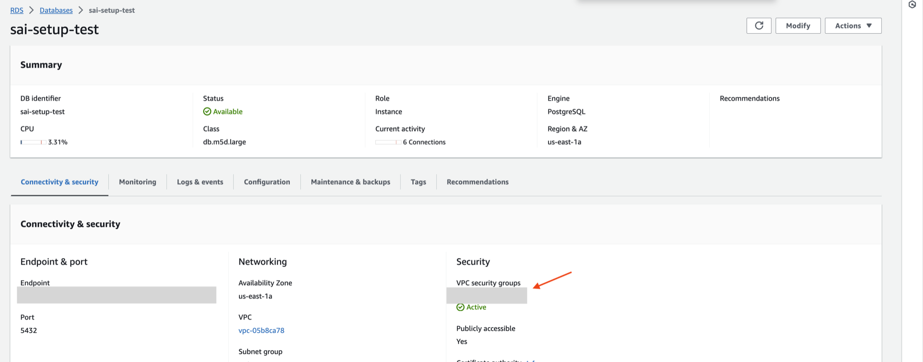 Где найти группу безопасности в Aurora PostgreSQL?